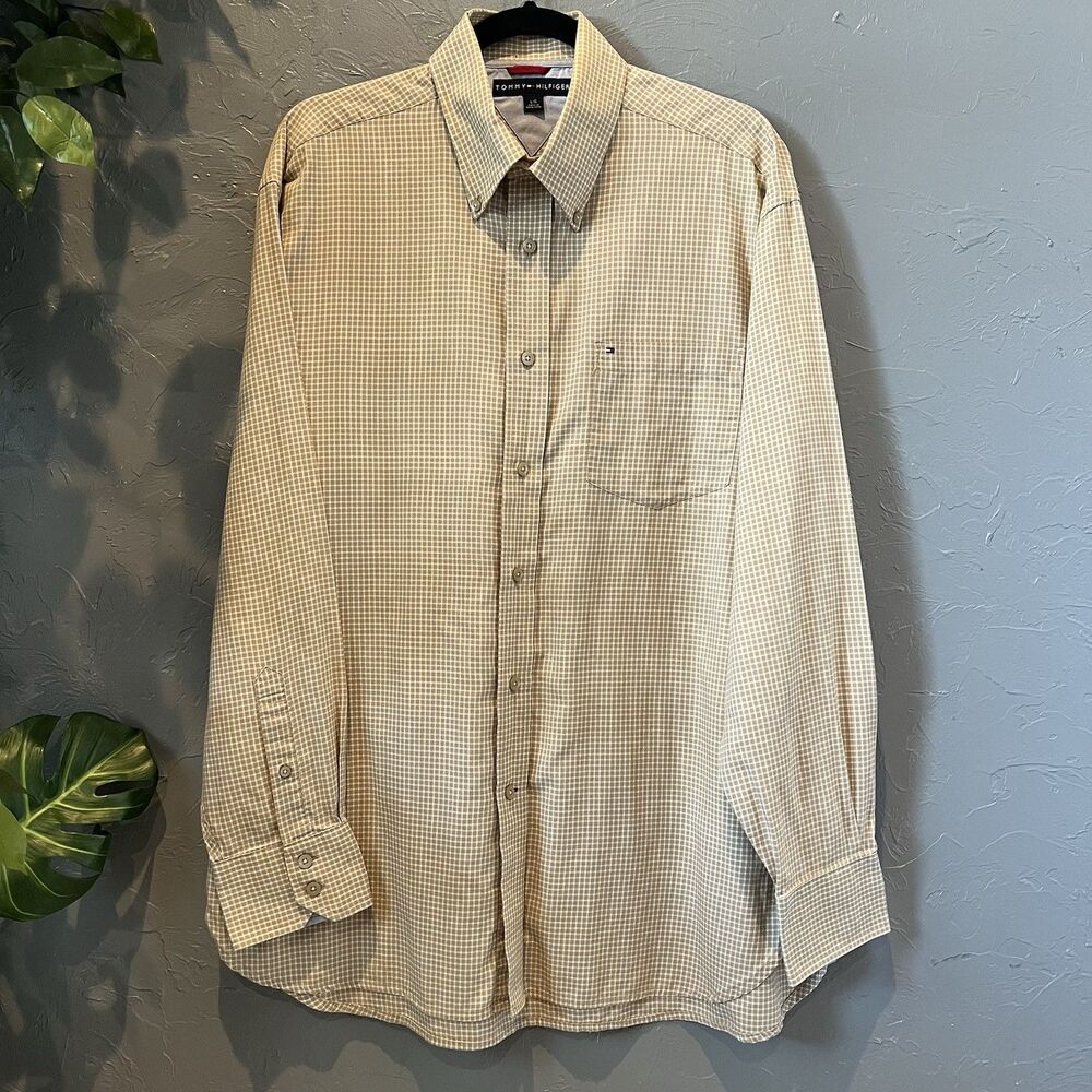 VTG Tommy Hilfiger Gingham Shirt L Brown Plaid Button Down Preppy Academia Indie